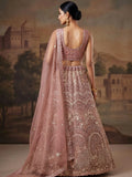 Outstanding Pink Sequins Work Net Reception Wear Lehenga With Dupatta