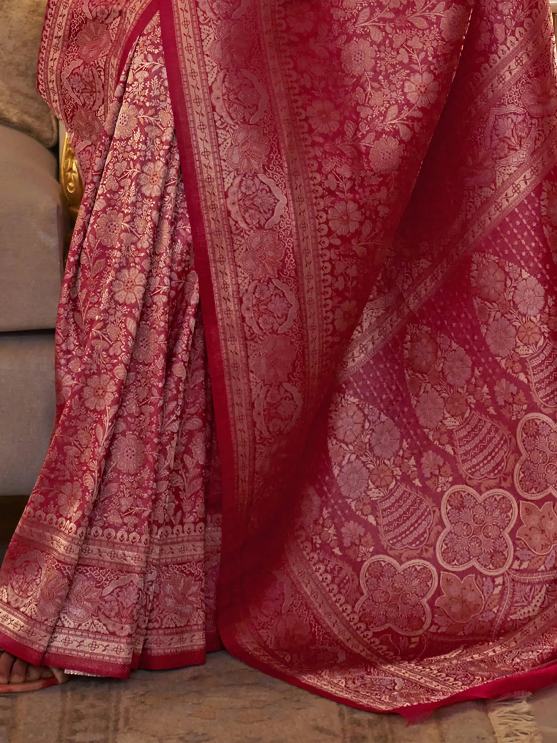 Outstanding Pink Woven Silk Reception Wear Saree With Blouse - Zeel Clothing