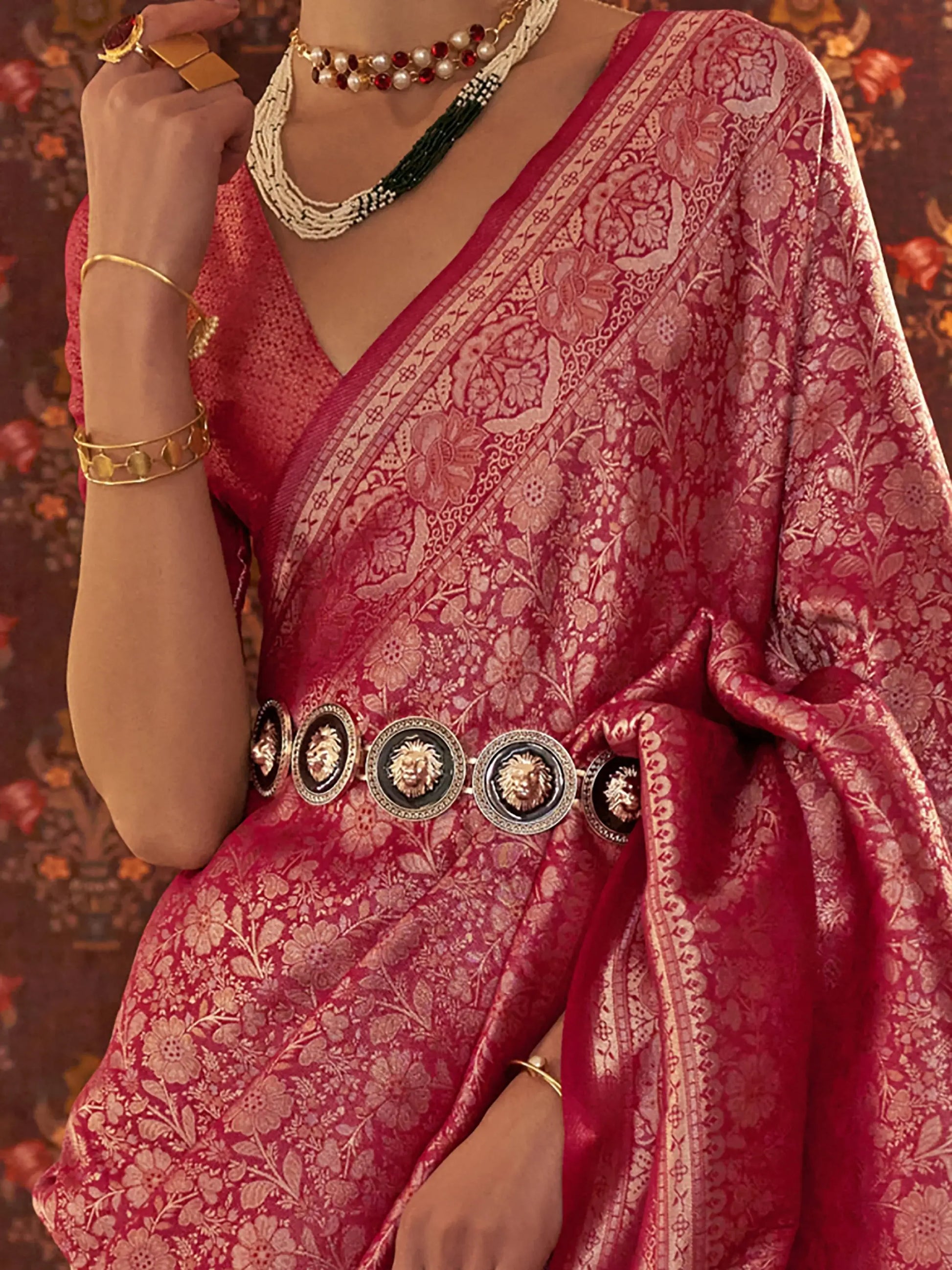 Outstanding Pink Woven Silk Reception Wear Saree With Blouse - Zeel Clothing
