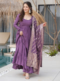 Outstanding Purple Chanderi Anarkali Suit With Banarasi Silk Dupatta - Zeel Clothing