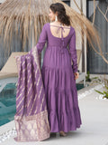 Outstanding Purple Chanderi Anarkali Suit With Banarasi Silk Dupatta - Zeel Clothing