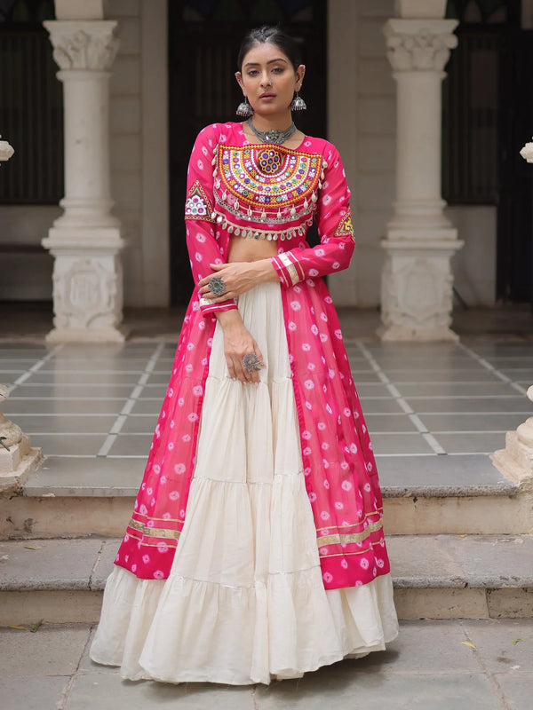 Outstanding Rani Pink Gota Patti Cotton Navratri Wear Lehenga With Kurti - Zeel Clothing