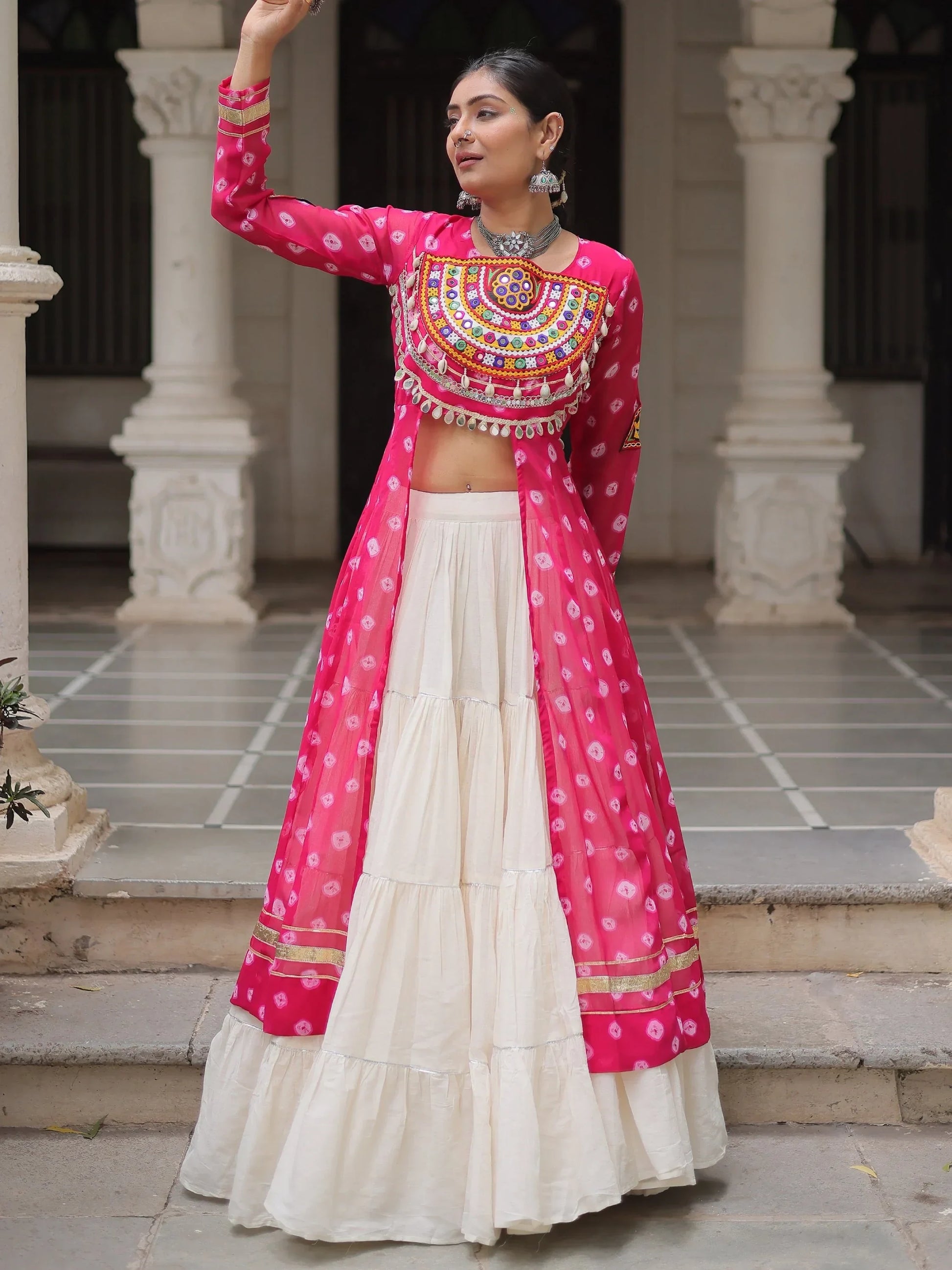 Outstanding Rani Pink Gota Patti Cotton Navratri Wear Lehenga With Kurti - Zeel Clothing