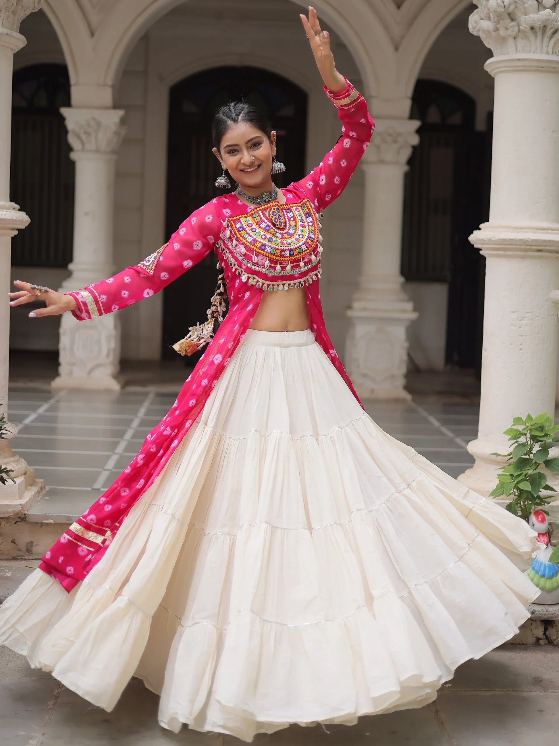 Outstanding Rani Pink Gota Patti Cotton Navratri Wear Lehenga With Kurti - Zeel Clothing