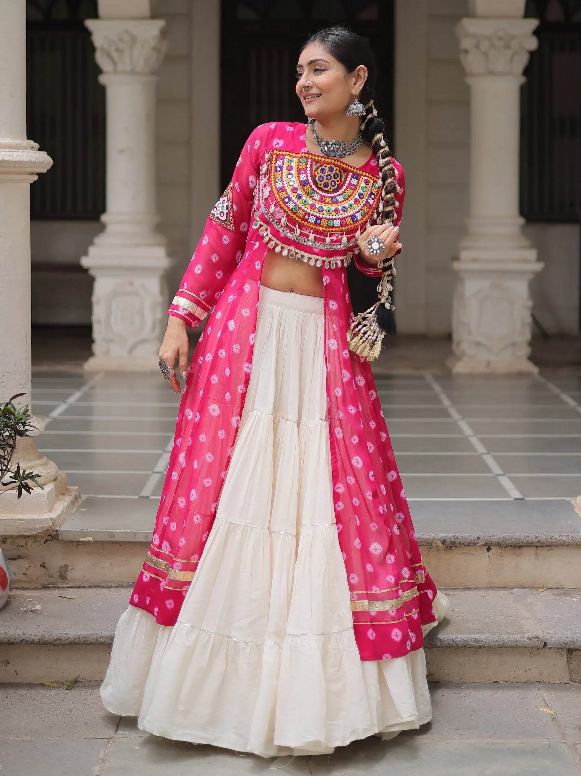 Outstanding Rani Pink Gota Patti Cotton Navratri Wear Lehenga With Kurti - Zeel Clothing