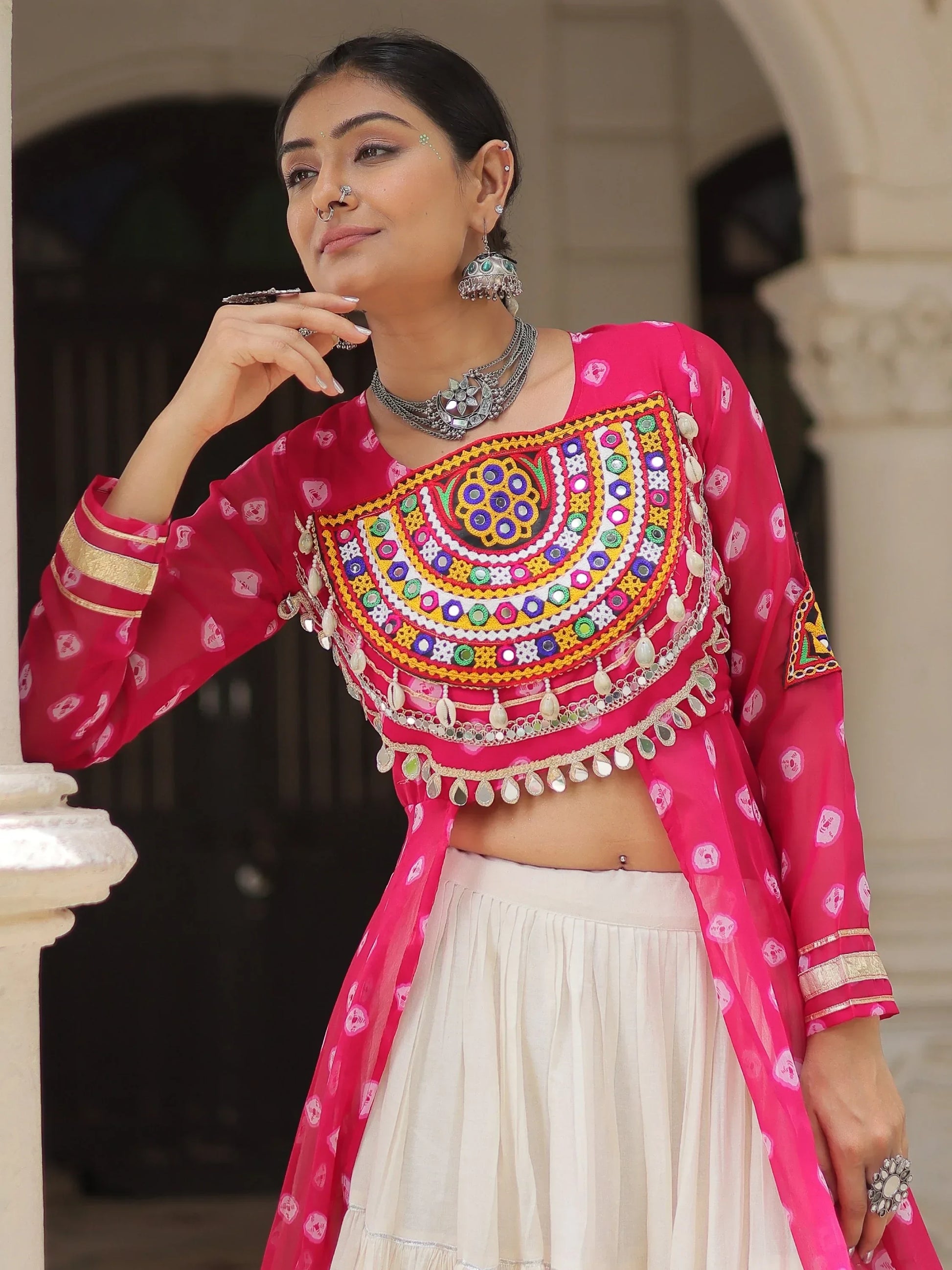 Outstanding Rani Pink Gota Patti Cotton Navratri Wear Lehenga With Kurti - Zeel Clothing