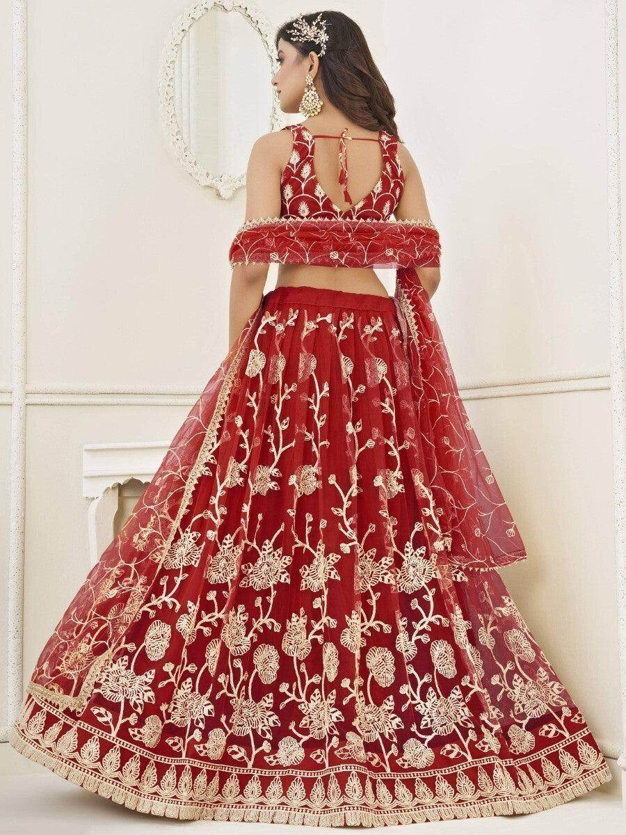 Outstanding Red Sequins Net Wedding Wear Lehenga Choli With Dupatta - Zeel Clothing