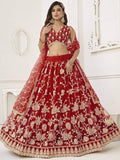 Outstanding Red Sequins Net Wedding Wear Lehenga Choli With Dupatta - Zeel Clothing