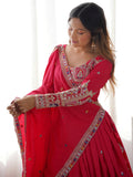 Outstanding Red Sequins Silk Wedding Wear Lehenga Choli With Dupatta - Zeel Clothing