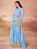 Outstanding Sky-Blue Sequins Georgette Designer Sharara Suit - Zeel Clothing