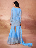 Outstanding Sky-Blue Sequins Georgette Designer Sharara Suit - Zeel Clothing