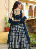 Outstanding Teal Blue Embroidered Georgette Wedding Lehenga Choli - Zeel Clothing