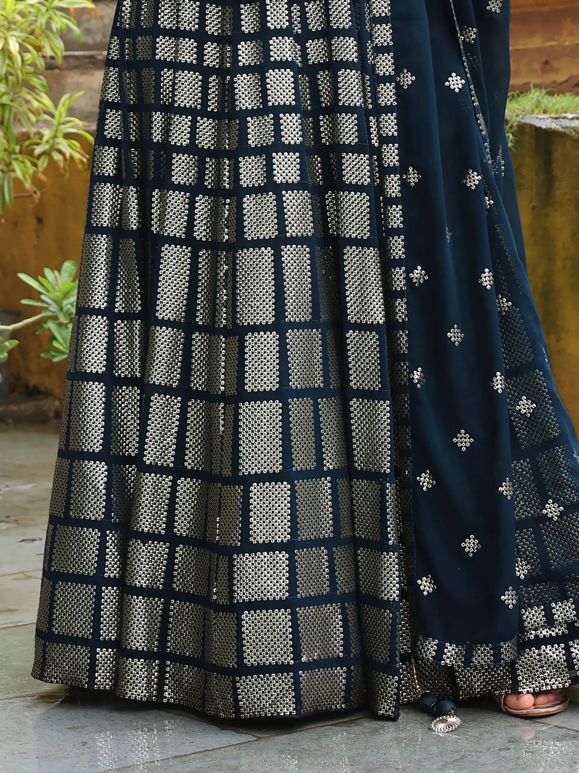 Outstanding Teal Blue Embroidered Georgette Wedding Lehenga Choli - Zeel Clothing