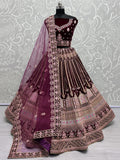 Outstanding Wine Embroidered Velvet Bridal Lehenga Choli - Zeel Clothing