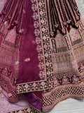 Outstanding Wine Embroidered Velvet Bridal Lehenga Choli - Zeel Clothing