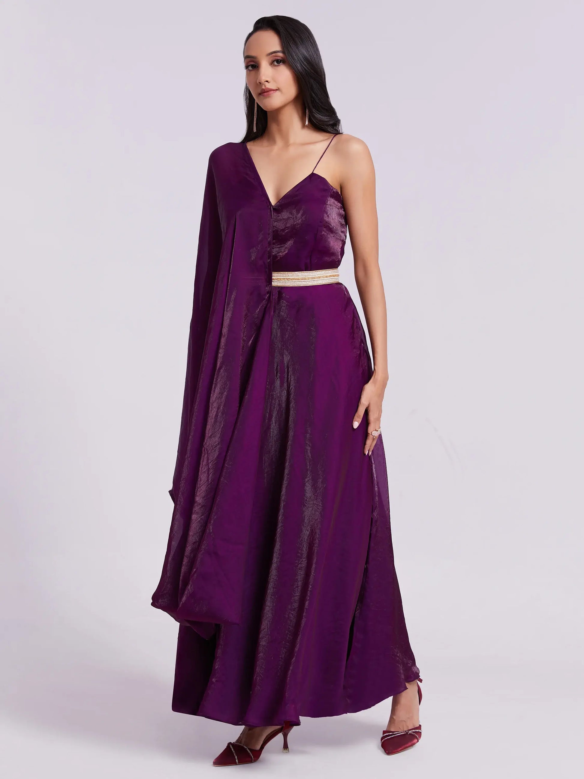 Outstanding Wine Organza Event Wear Gown With Dupatta - Zeel Clothing