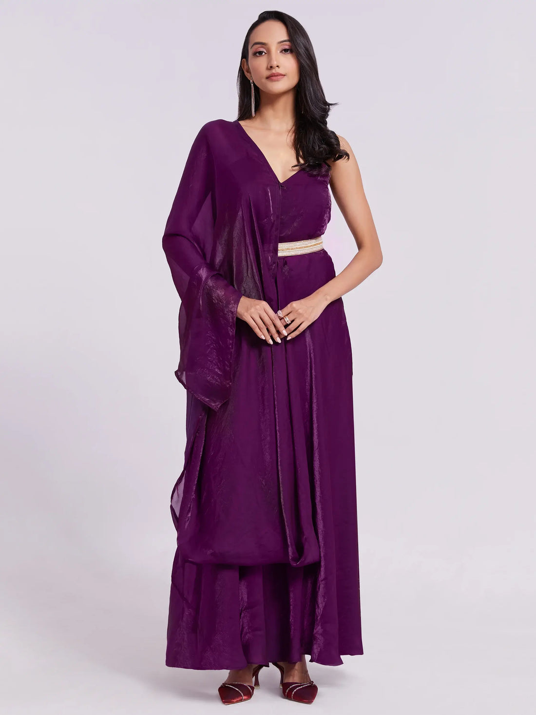Outstanding Wine Organza Event Wear Gown With Dupatta - Zeel Clothing