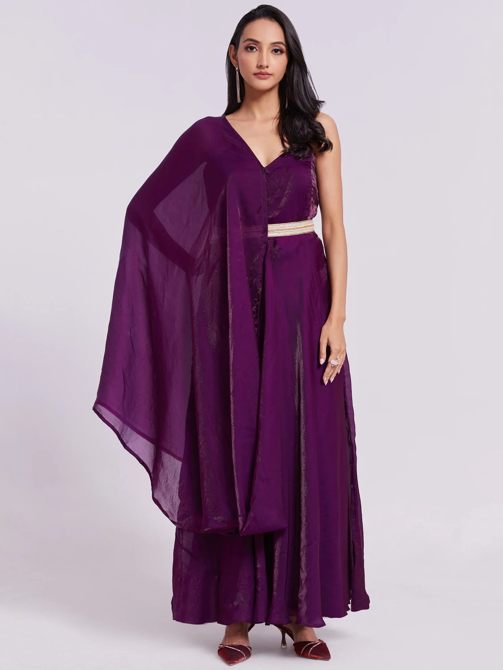 Outstanding Wine Organza Event Wear Gown With Dupatta - Zeel Clothing