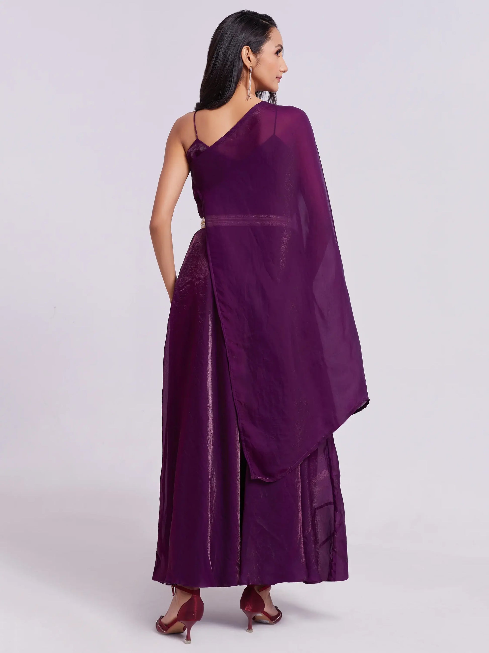 Outstanding Wine Organza Event Wear Gown With Dupatta - Zeel Clothing