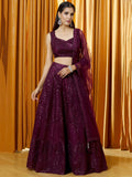 Outstanding Wine Thread Embroidered Net Bridesmaid Lehenga Choli