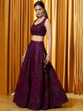 Outstanding Wine Thread Embroidered Net Bridesmaid Lehenga Choli