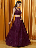 Outstanding Wine Thread Embroidered Net Bridesmaid Lehenga Choli