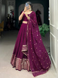 Outstanding Wine Zari Weaving Chanderi Lehenga Choli With Dupatta - Zeel Clothing