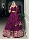 Outstanding Wine Zari Weaving Chanderi Lehenga Choli With Dupatta - Zeel Clothing