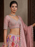 Glowing Pink Embroidered Tissue Wedding Wear Lehenga Choli With Dupatta