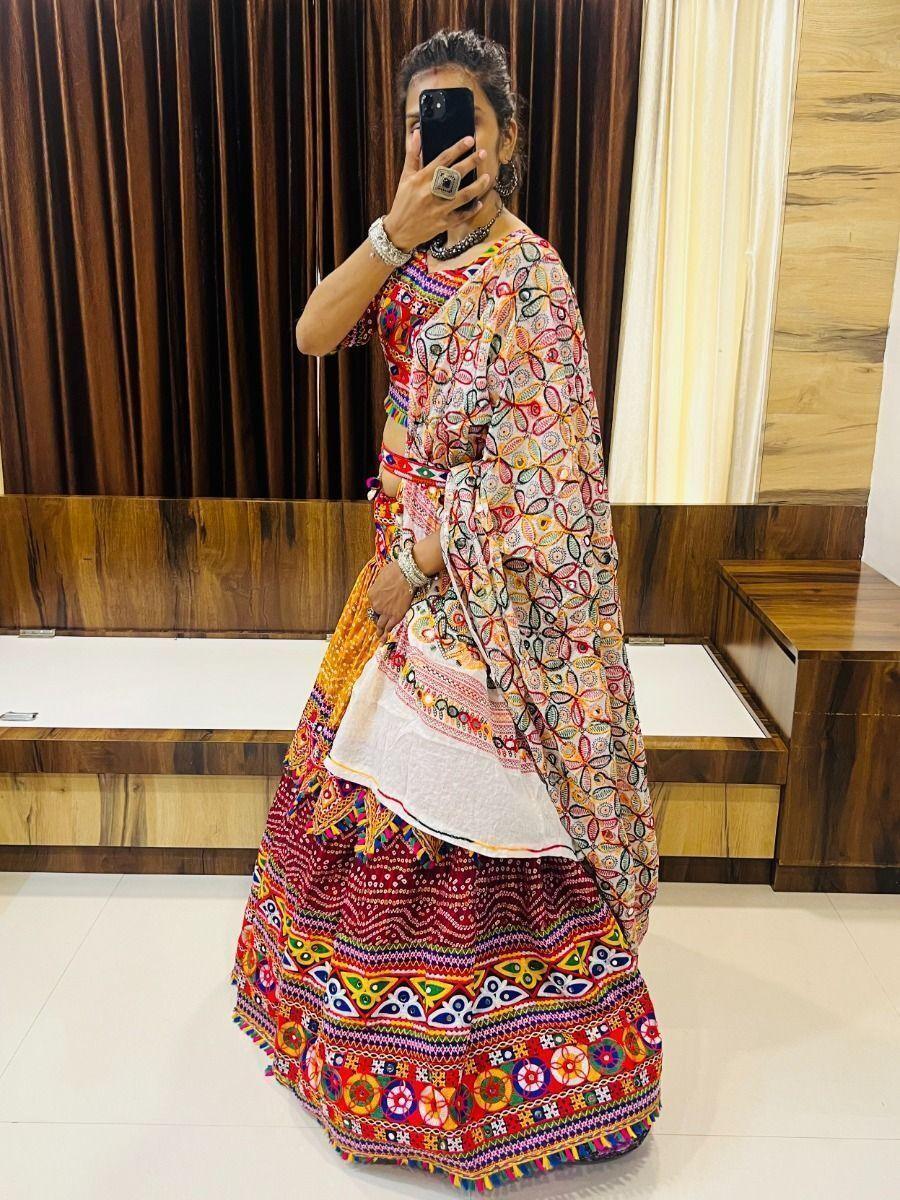 Adorable Multi-color Gamthi Work Cotton Traditional Lehenga Choli