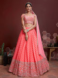 Peach Digital Printed Organza Wedding Wear Lehenga Choli