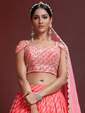 Peach Digital Printed Organza Wedding Wear Lehenga Choli