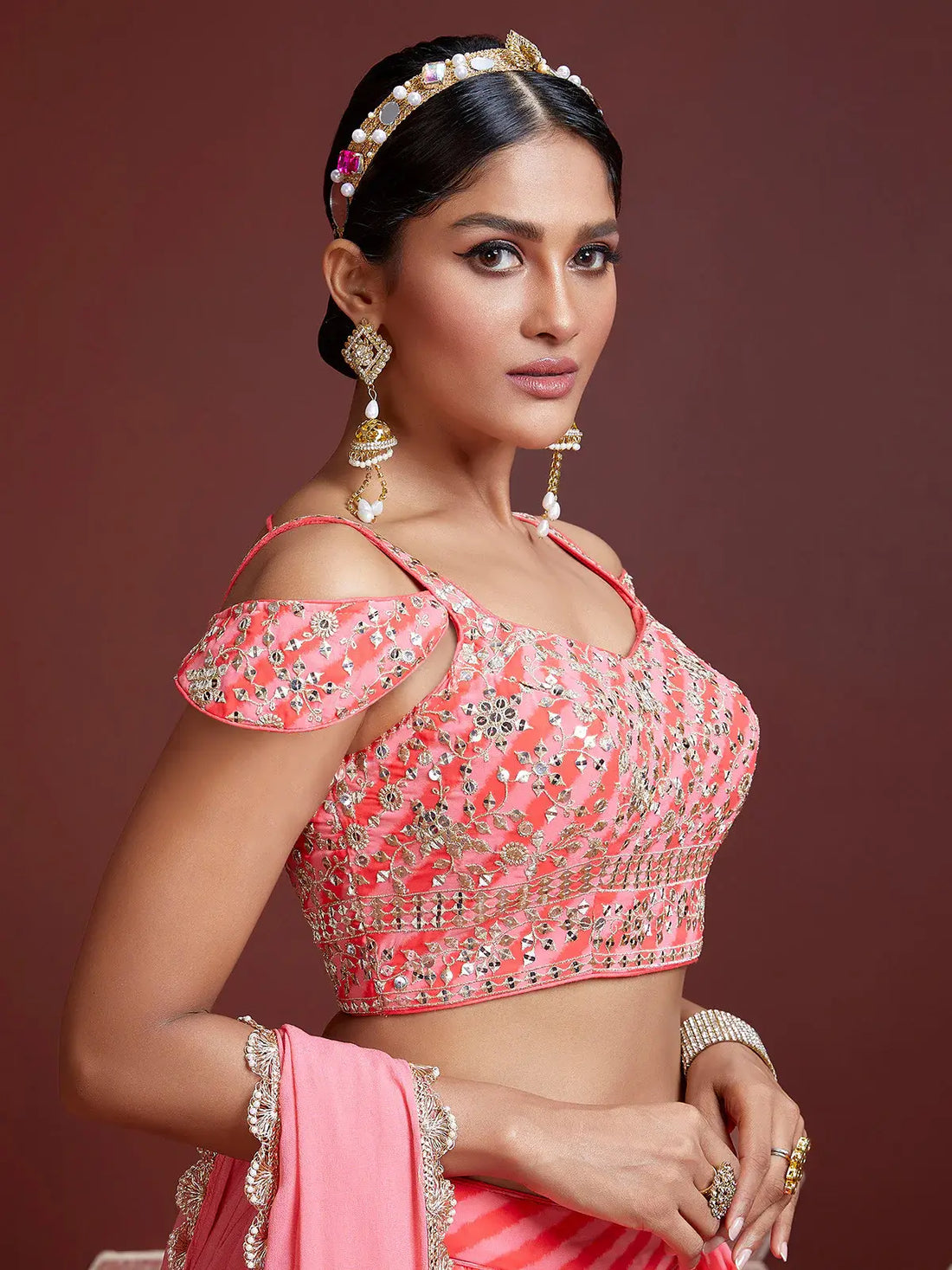 Peach Digital Printed Organza Wedding Wear Lehenga Choli - Zeel Clothing