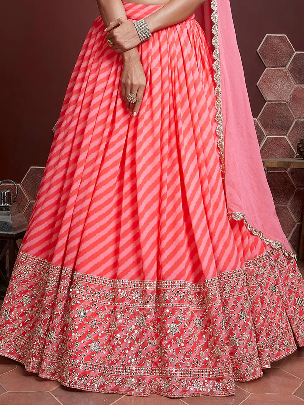 Peach Digital Printed Organza Wedding Wear Lehenga Choli - Zeel Clothing