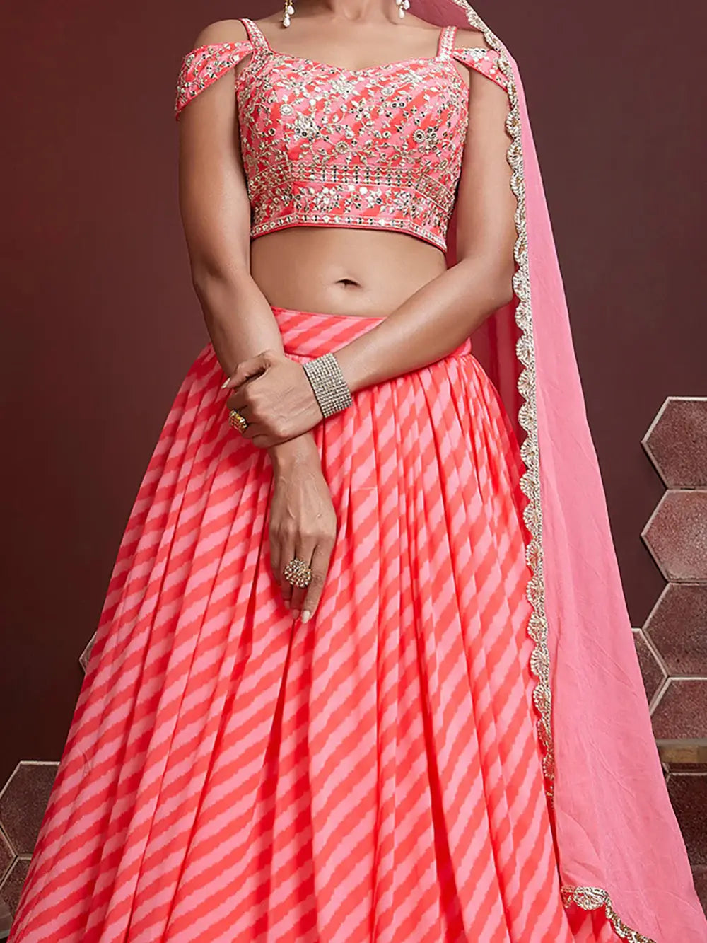 Peach Digital Printed Organza Wedding Wear Lehenga Choli - Zeel Clothing