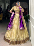 Perious Cream Zari Weaving Silk Traditional Lehenga Choli With Dupatta - Zeel Clothing
