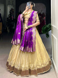 Perious Cream Zari Weaving Silk Traditional Lehenga Choli With Dupatta - Zeel Clothing