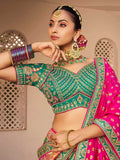 Phenomenal Green Thread Embroidered Banarasi Silk Mehendi Wear Lehenga Choli - Zeel Clothing