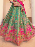 Phenomenal Green Thread Embroidered Banarasi Silk Mehendi Wear Lehenga Choli - Zeel Clothing