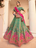 Phenomenal Green Thread Embroidered Banarasi Silk Mehendi Wear Lehenga Choli - Zeel Clothing