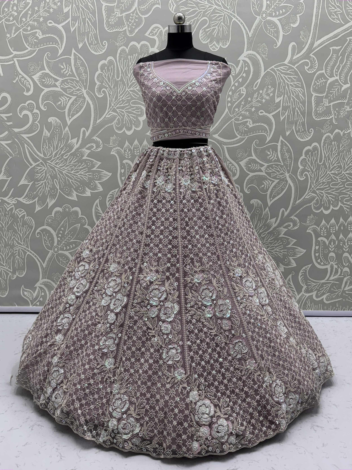 Phenomenal Mauve Bead Work Net Bridesmaid Lehenga Choli With Dupatta - Zeel Clothing