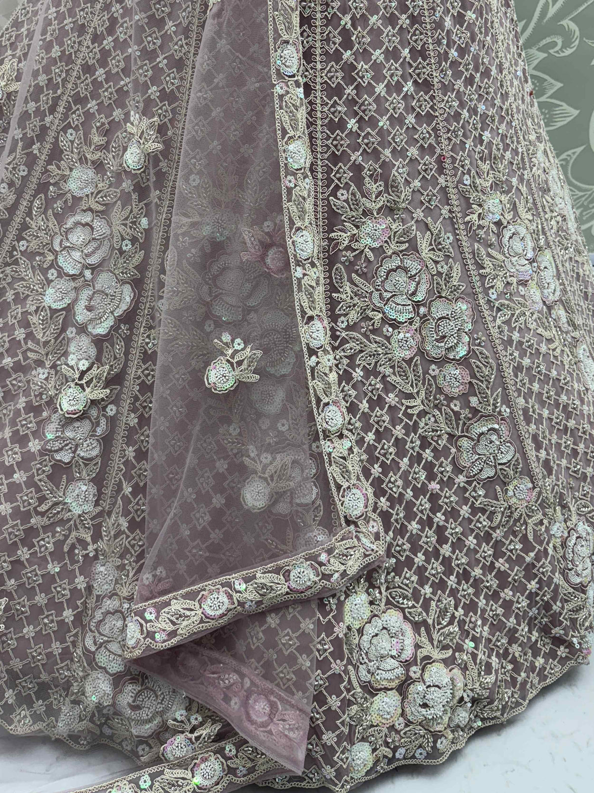 Phenomenal Mauve Bead Work Net Bridesmaid Lehenga Choli With Dupatta - Zeel Clothing