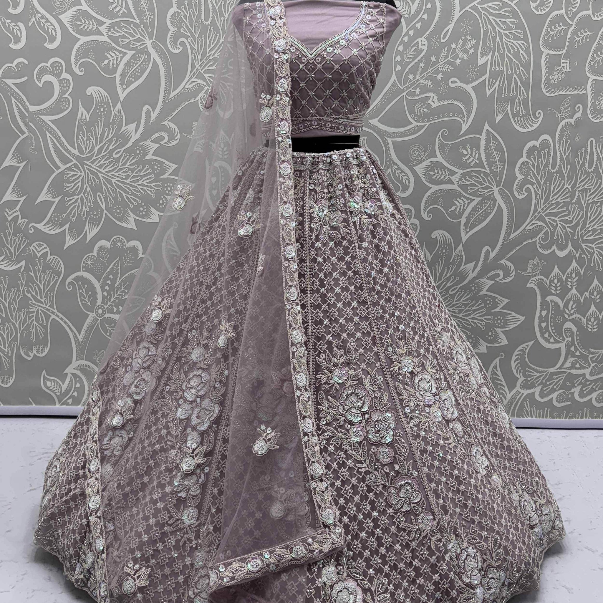 Phenomenal Mauve Bead Work Net Bridesmaid Lehenga Choli With Dupatta - Zeel Clothing