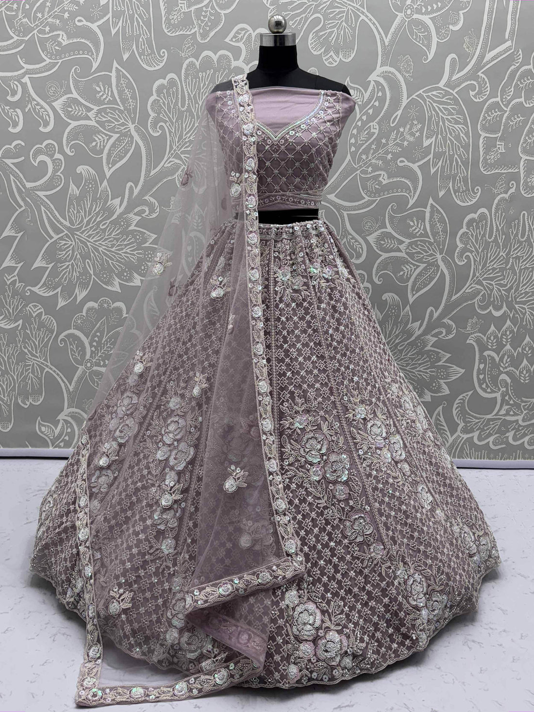 Phenomenal Mauve Bead Work Net Bridesmaid Lehenga Choli With Dupatta - Zeel Clothing
