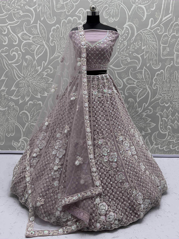 Phenomenal Mauve Bead Work Net Bridesmaid Lehenga Choli With Dupatta - Zeel Clothing