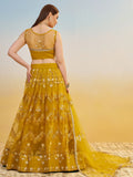 Phenomenal Mustard Yellow Thread Work Net Haldi Wear Lehenga Choli - Zeel Clothing