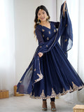 Phenomenal Navy Blue Sequins Work Georgette Anarkali Suit With Dupatta - Zeel Clothing