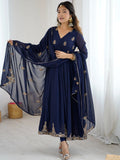 Phenomenal Navy Blue Sequins Work Georgette Anarkali Suit With Dupatta - Zeel Clothing