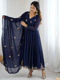 Phenomenal Navy Blue Sequins Work Georgette Anarkali Suit With Dupatta - Zeel Clothing