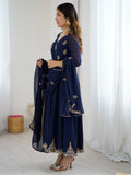 Phenomenal Navy Blue Sequins Work Georgette Anarkali Suit With Dupatta - Zeel Clothing